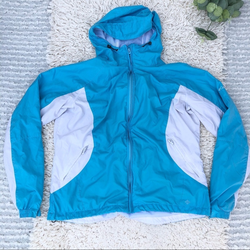 Columbia Blue and white hooded windbreaker